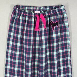 Black Dog Pajama Pants Women's Small Pink Plaid Pull On Lounge Flannel Logo PJs